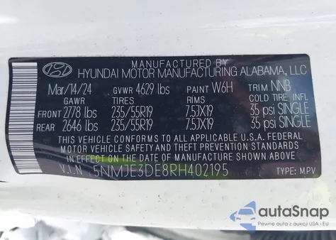 2024 Hyundai Tucson Limited from USA, damaged, VIN 5NMJE3DE8RH402195